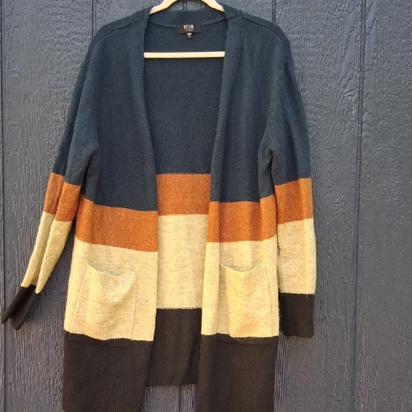Modern Canvas Colorblock Open Front Cardigan Sweater - Picture 1 of 2